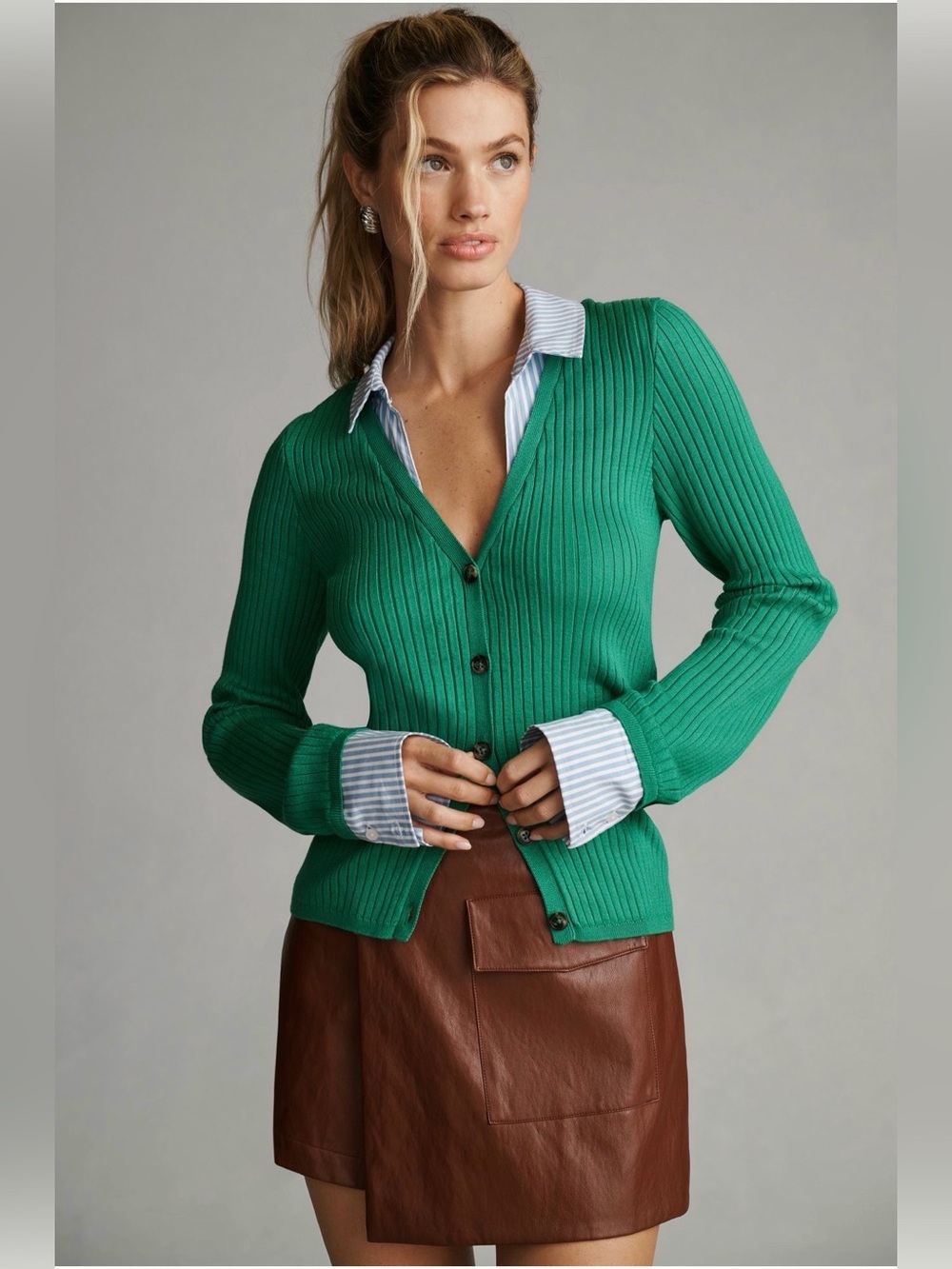 MWT Anthropologie Maeve Lauered Ribbed Sweater Green Size Large